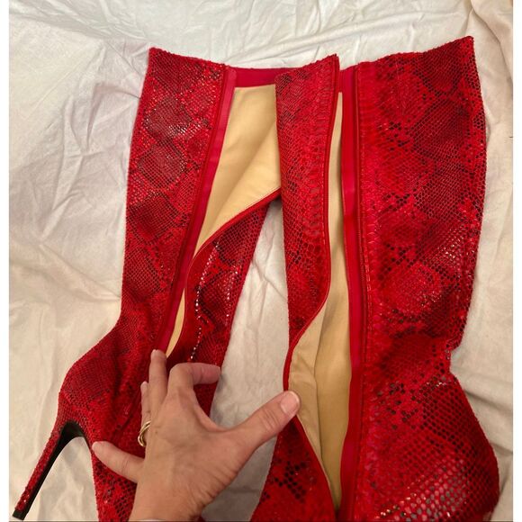 I.N.C. Rajel faux leather snake print knee-high boots / RED - Picture 7 of 8